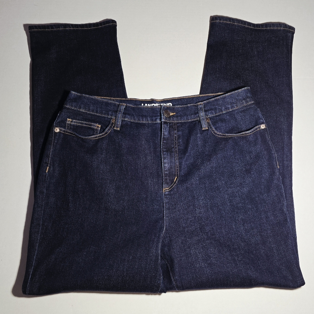 Lands End Size 16 High Rise Straight Jean In Dark Blue Denim Soft With Stretch - Picture 3 of 9